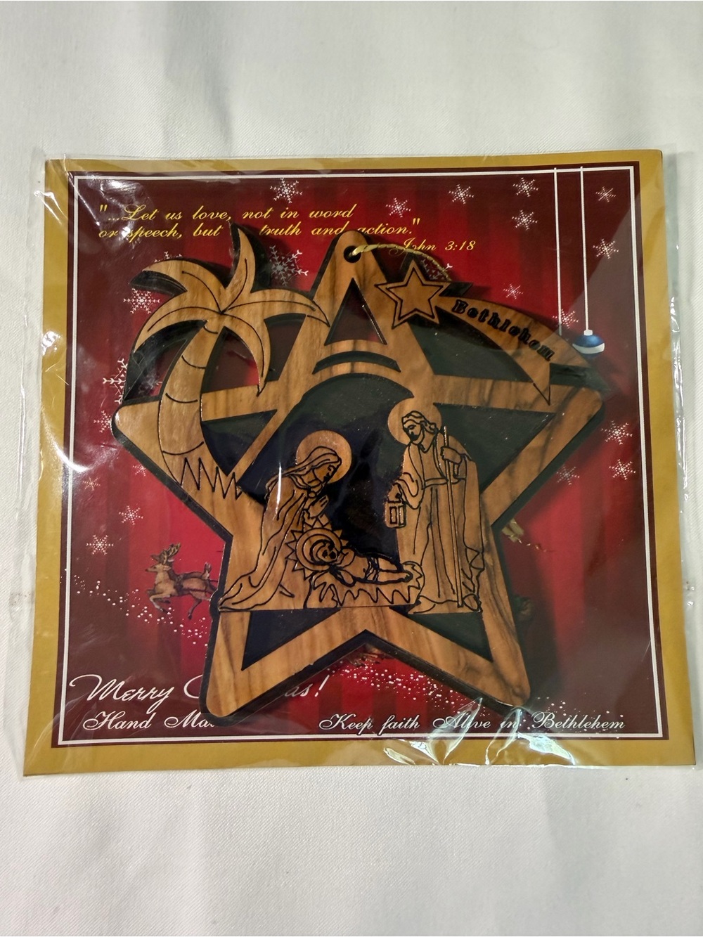 Wooden Bethlehem Nativity Star Ornament - HAND MADE. NWT